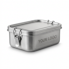 RVS lunchbox met eigen logo gegraveerd op witte achtergrond